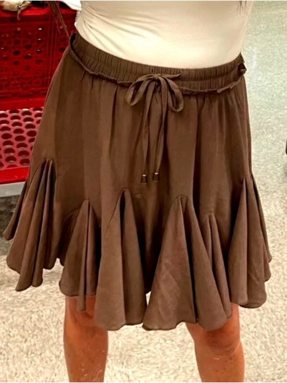 Women’s Brown Ruffle Hem Drawstring Skirt